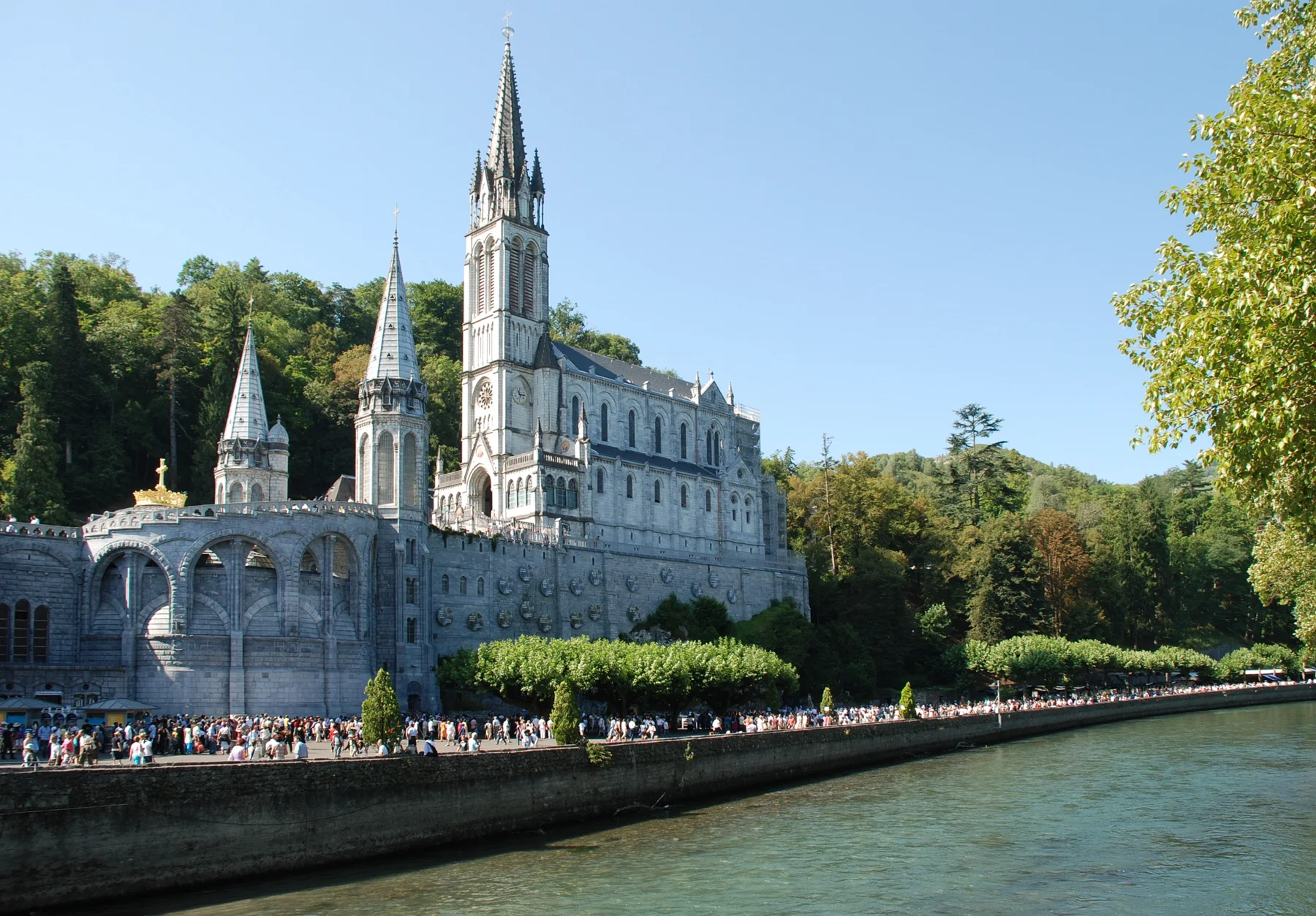 The sanctuary basilicas beside the river in Lourdes