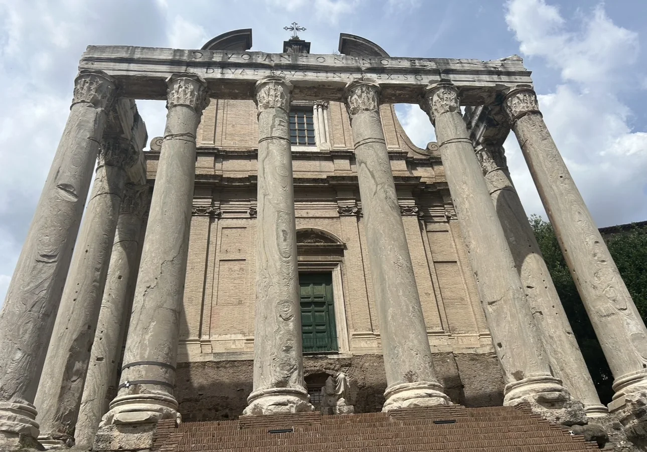 The church of San Lorenzo in Miranda built inside the Temple of Antoninus and Faustina in the Roman Forum