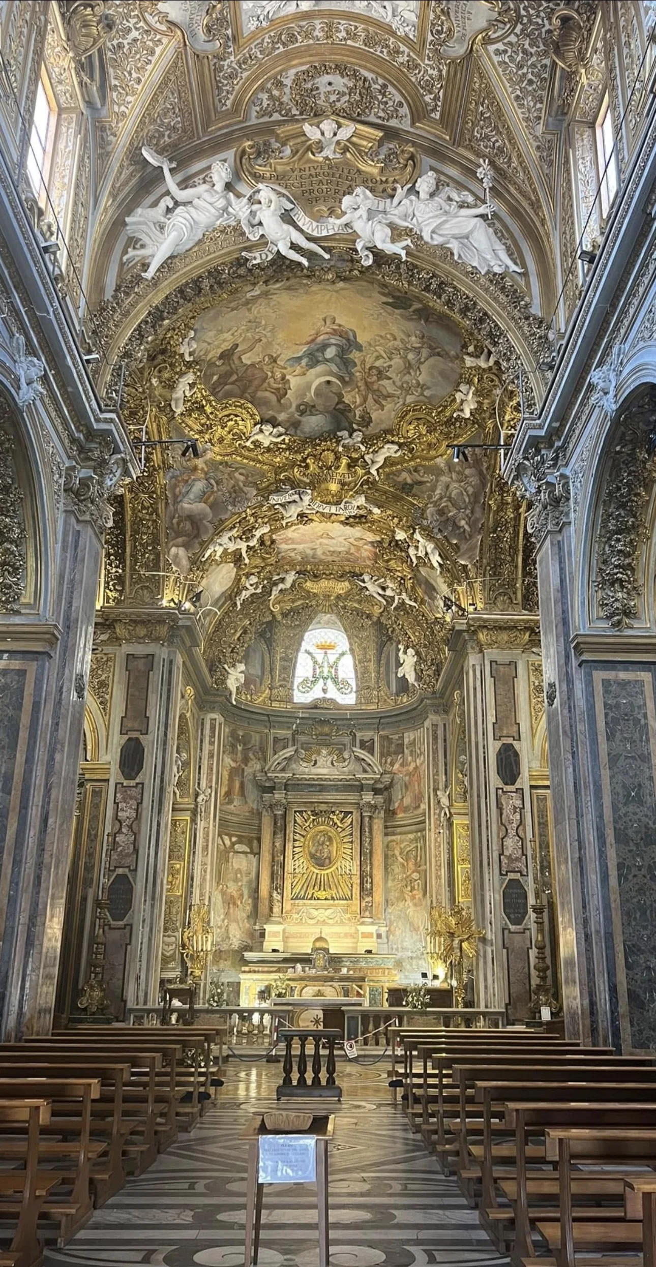 The gilded nave and altar of Santa Maria dell'Orto in Trastevere, Rome
