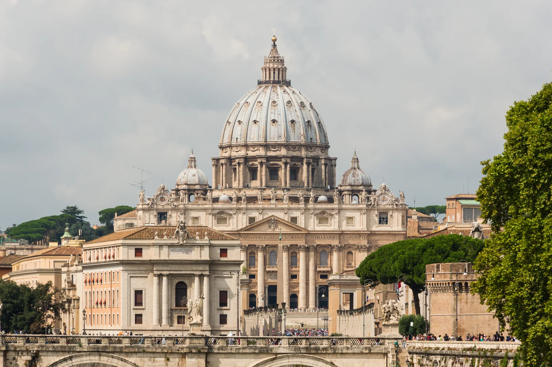 St. Peter’s Basilica above the surrounding city in natural daylight