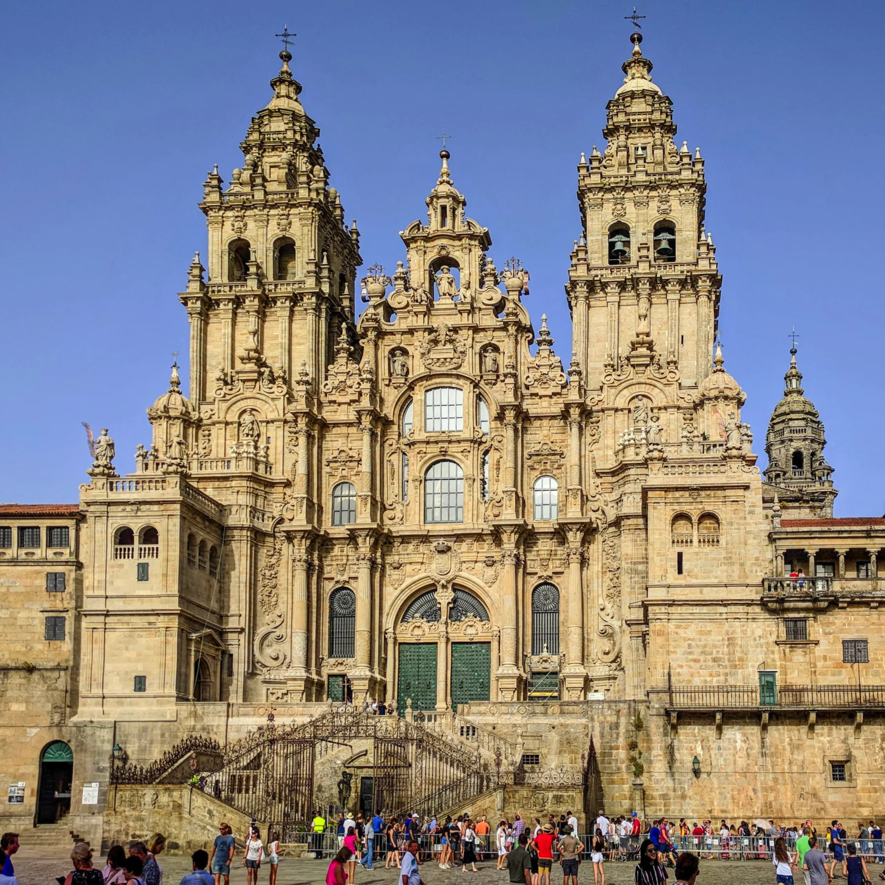 The cathedral façade in Santiago de Compostela