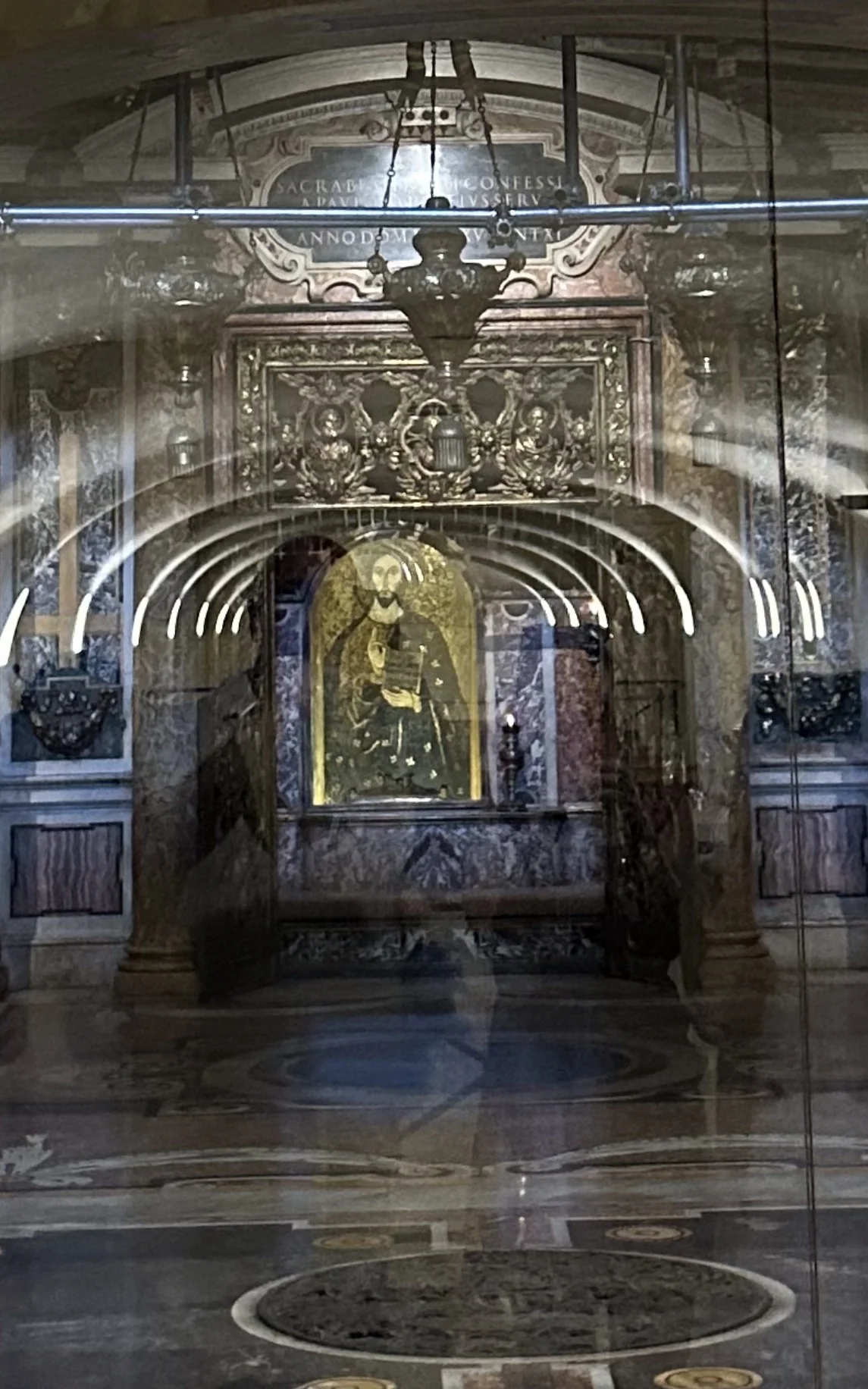 The Clementine Chapel in the Vatican Grottoes, with the mosaic of Christ above the altar closest to St. Peter's tomb
