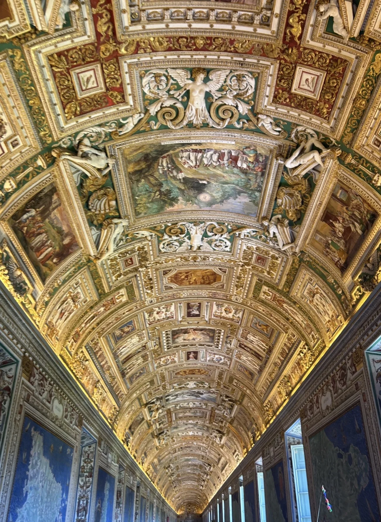The gilded, frescoed ceiling of the Gallery of Maps in the Vatican Museums
