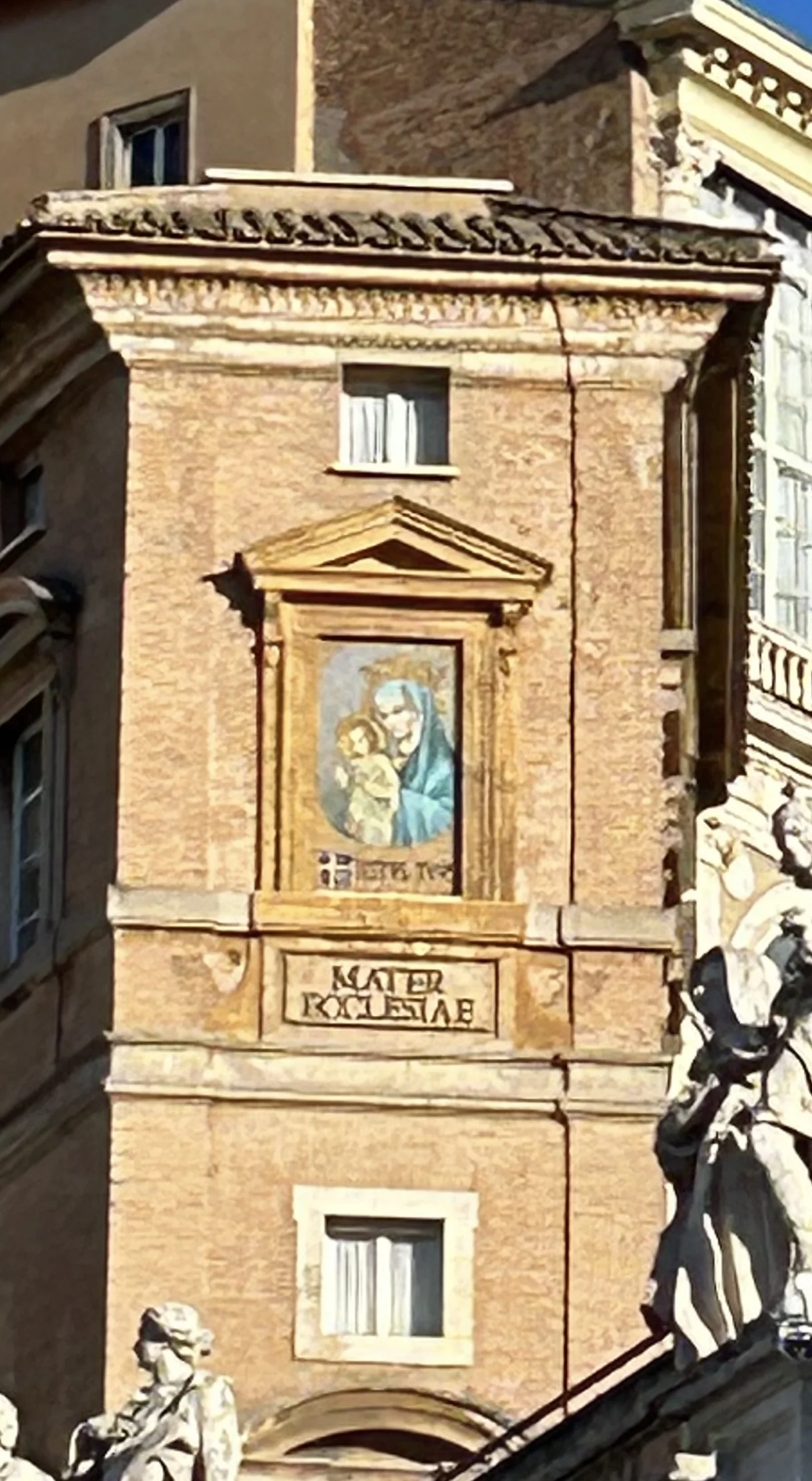 The Mater Ecclesiae mosaic of Mary and the Child on the Apostolic Palace, overlooking St. Peter's Square